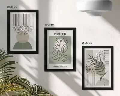 Set ingelijste schilderijen met geometrische abstracte botanische patronen