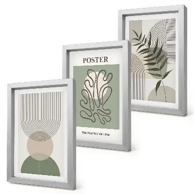 Set ingelijste schilderijen met geometrische abstracte botanische patronen
