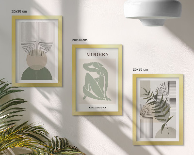 Gallery wall Stijlvolle afbeeldingen met abstracte vormen en planten.