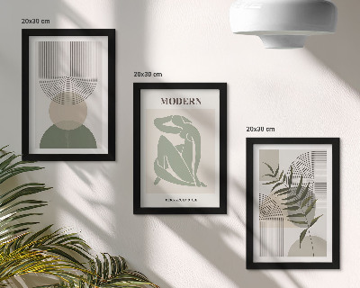 Gallery wall Stijlvolle afbeeldingen met abstracte vormen en planten.