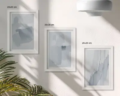 Set van ingelijste schilderijen met abstracte composities in aquarelstijl
