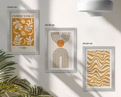 Set van ingelijste schilderijen met bloemen- en geometrische patronen