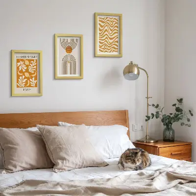 Set van ingelijste schilderijen met bloemen- en geometrische patronen