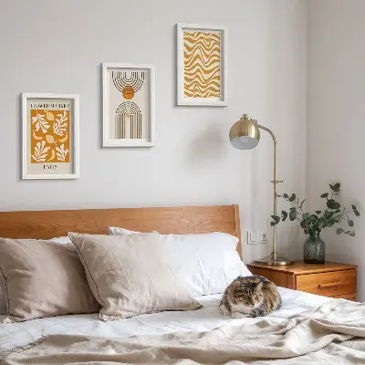 Set van ingelijste schilderijen met bloemen- en geometrische patronen
