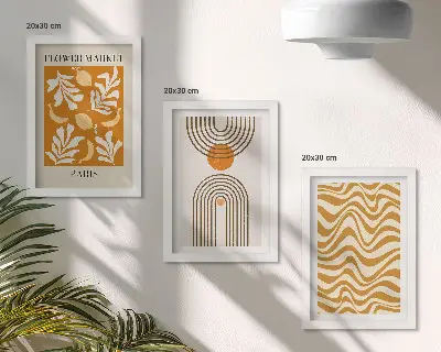 Set van ingelijste schilderijen met bloemen- en geometrische patronen