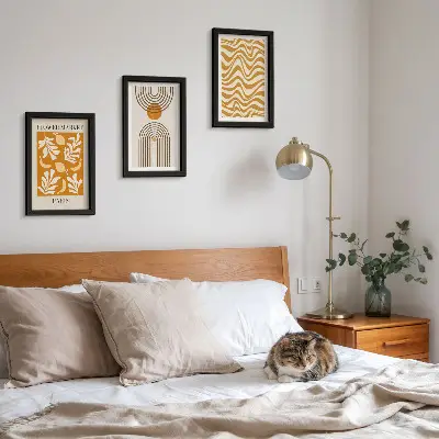 Set van ingelijste schilderijen met bloemen- en geometrische patronen