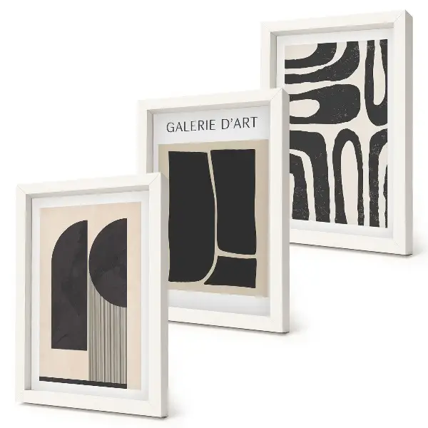 Set van ingelijste abstracte minimalistische posters met abstracte vormen