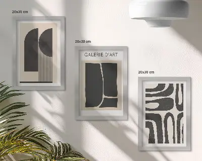 Set van ingelijste abstracte minimalistische posters met abstracte vormen