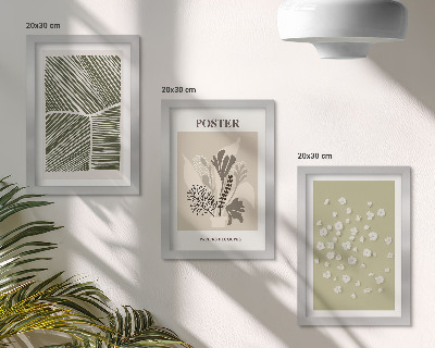 Set van ingelijste schilderijen Plantenmotieven in ingetogen kleuren en patronen.