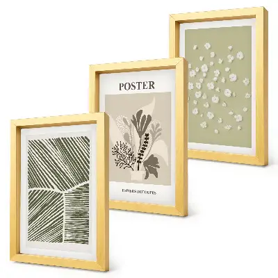 Set van ingelijste schilderijen met plantenmotieven in ingetogen kleuren en patronen