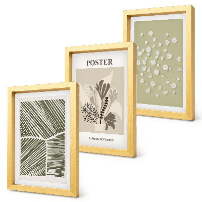 Set van ingelijste schilderijen Plantenmotieven in ingetogen kleuren en patronen.