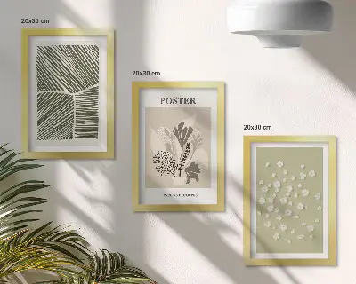 Set van ingelijste schilderijen met plantenmotieven in ingetogen kleuren en patronen