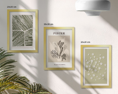Set van ingelijste schilderijen Plantenmotieven in ingetogen kleuren en patronen.