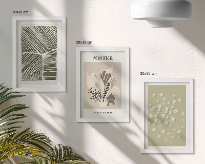 Set van ingelijste schilderijen Plantenmotieven in ingetogen kleuren en patronen.