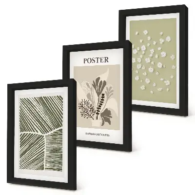 Set van ingelijste schilderijen met plantenmotieven in ingetogen kleuren en patronen