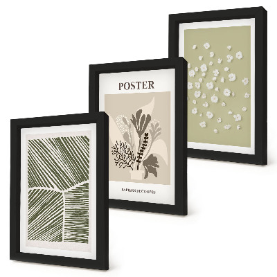 Set van ingelijste schilderijen Plantenmotieven in ingetogen kleuren en patronen.