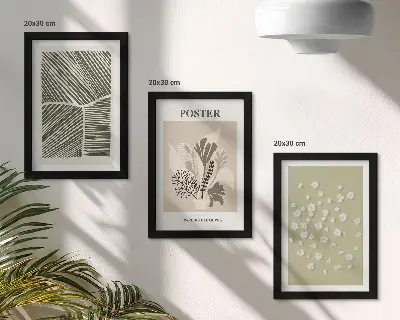 Set van ingelijste schilderijen met plantenmotieven in ingetogen kleuren en patronen