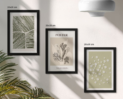 Set van ingelijste schilderijen Plantenmotieven in ingetogen kleuren en patronen.