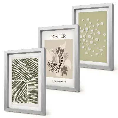 Set van ingelijste schilderijen met plantenmotieven in ingetogen kleuren en patronen