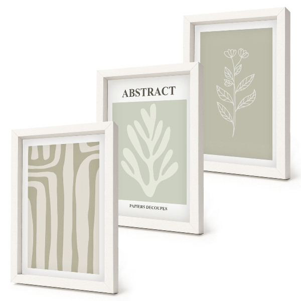 Set van ingelijste schilderijen Abstracte plantmotieven in ingetogen kleuren.