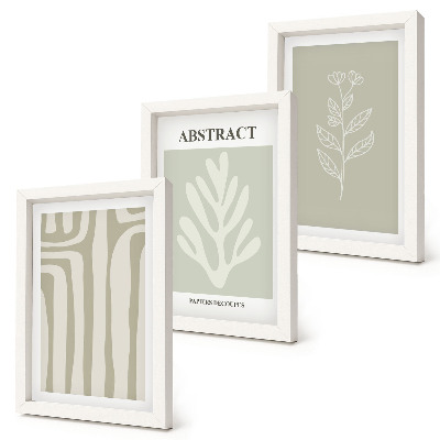 Set van ingelijste schilderijen Abstracte plantmotieven in ingetogen kleuren.