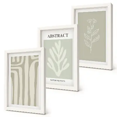 Set van ingelijste schilderijen met abstracte plantmotieven in ingetogen kleuren