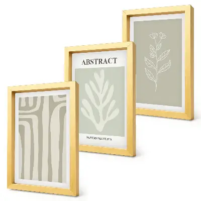 Set van ingelijste schilderijen met abstracte plantmotieven in ingetogen kleuren