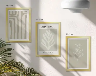 Set van ingelijste schilderijen met abstracte plantmotieven in ingetogen kleuren
