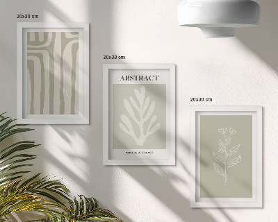 Set van ingelijste schilderijen Abstracte plantmotieven in ingetogen kleuren.