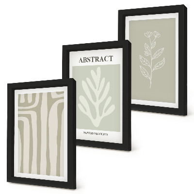 Set van ingelijste schilderijen Abstracte plantmotieven in ingetogen kleuren.