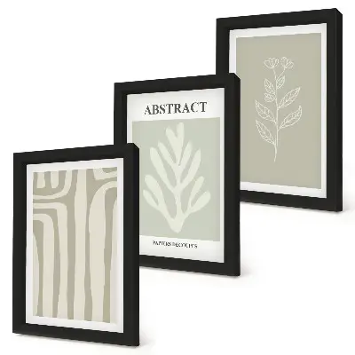 Set van ingelijste schilderijen met abstracte plantmotieven in ingetogen kleuren