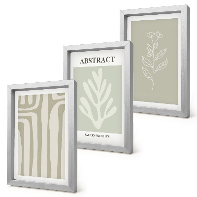 Set van ingelijste schilderijen Abstracte plantmotieven in ingetogen kleuren.