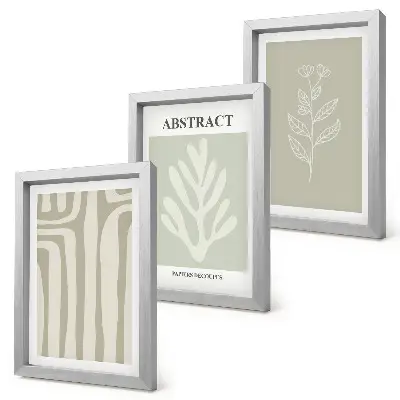 Set van ingelijste schilderijen met abstracte plantmotieven in ingetogen kleuren