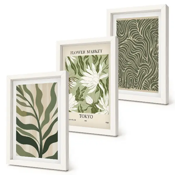 Gallery wall met botanische plantenpatronen in boho-stijl