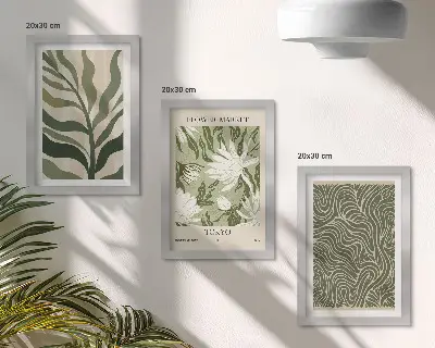 Gallery wall met botanische plantenpatronen in boho-stijl
