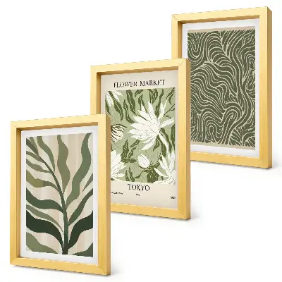 Gallery wall met botanische plantenpatronen in boho-stijl