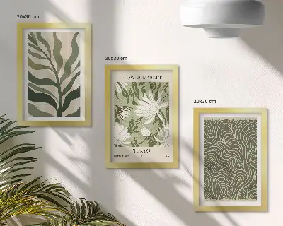 Gallery wall met botanische plantenpatronen in boho-stijl