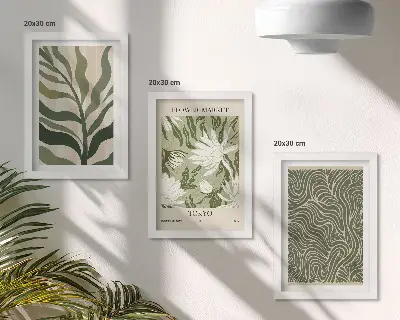 Gallery wall met botanische plantenpatronen in boho-stijl
