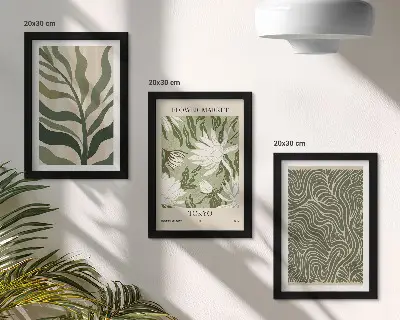 Gallery wall met botanische plantenpatronen in boho-stijl