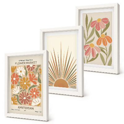Gallery wall Bloemen in pastelkleuren met zonnestralen