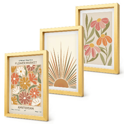 Gallery wall Bloemen in pastelkleuren met zonnestralen