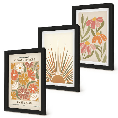 Gallery wall Bloemen in pastelkleuren met zonnestralen