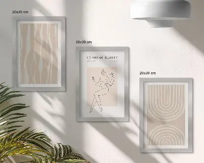 Set van ingelijste schilderijen met abstracte patronen en delicate boho-decoraties