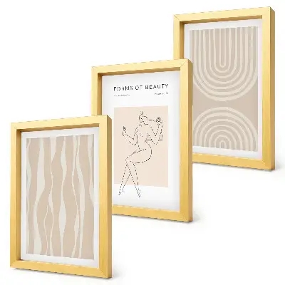 Set van ingelijste schilderijen met abstracte patronen en delicate boho-decoraties