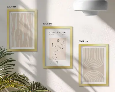 Set van ingelijste schilderijen met abstracte patronen en delicate boho-decoraties