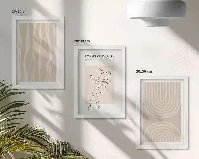 Set van ingelijste schilderijen met abstracte patronen en delicate boho-decoraties