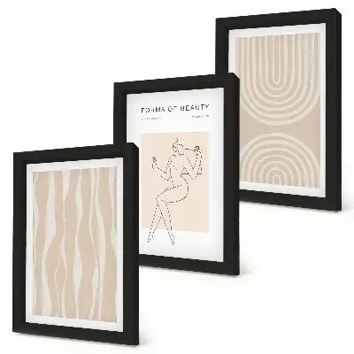 Set van ingelijste schilderijen met abstracte patronen en delicate boho-decoraties