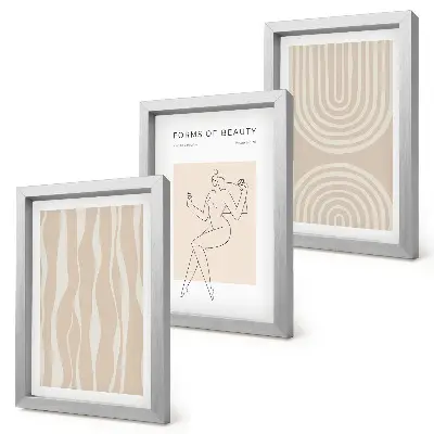 Set van ingelijste schilderijen met abstracte patronen en delicate boho-decoraties