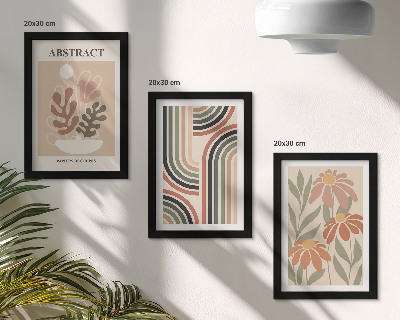 Gallery wall Abstracte planten en patronen in pastelkleuren.