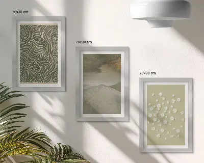 Set van ingelijste schilderijen met golvende en abstracte patronen in boho-stijl